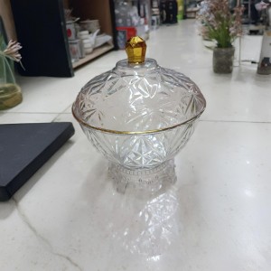 مضيفة اكريليك مثلج مدور كبير برجل مع وسط ذهبي وغطاء رأس ذهبي - تمرية / جاط معمول